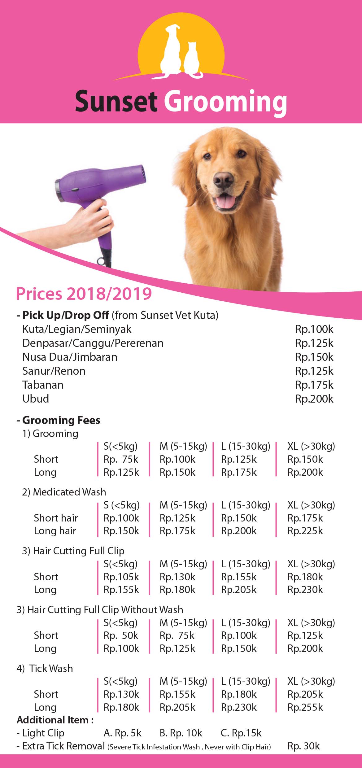 dog grooming price list